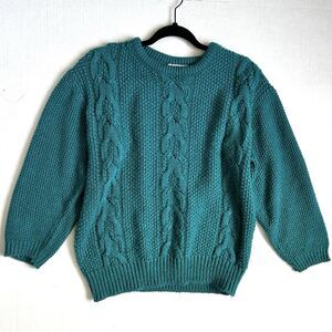 Vintage Jessica Cole Women’s Teal Sweater Size Large Blue Cable Knit 3/4 Sleeve